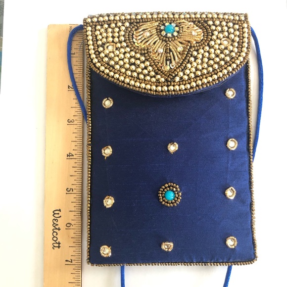 idealway Bohemian Beaded Crossbody Phone Bag for Women Girls blue and gold - Picture 4 of 10
